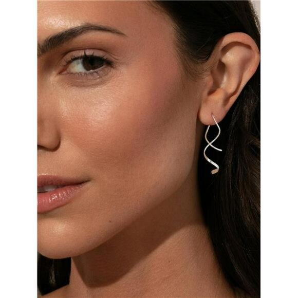 14K gold silver spiral dangle earrings women hypoallergenic lightweight jewelry - Picture 5 of 7